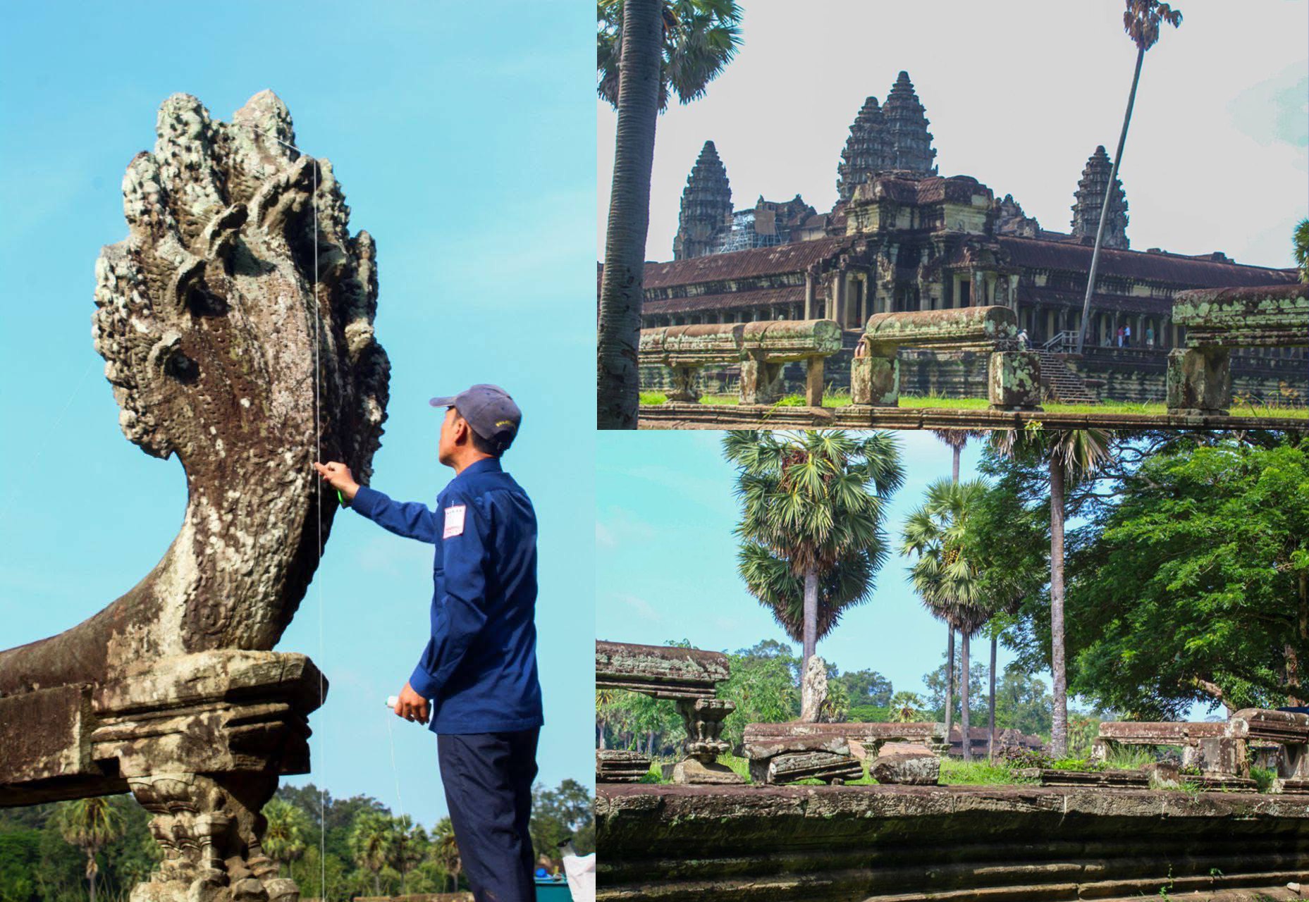 ក្រុមអ្នជំនាញធ្វើសម្រង់ប្លង់បង្កាន់ដៃនាគជុំវិញប្រាសាទអង្គរវត្ត